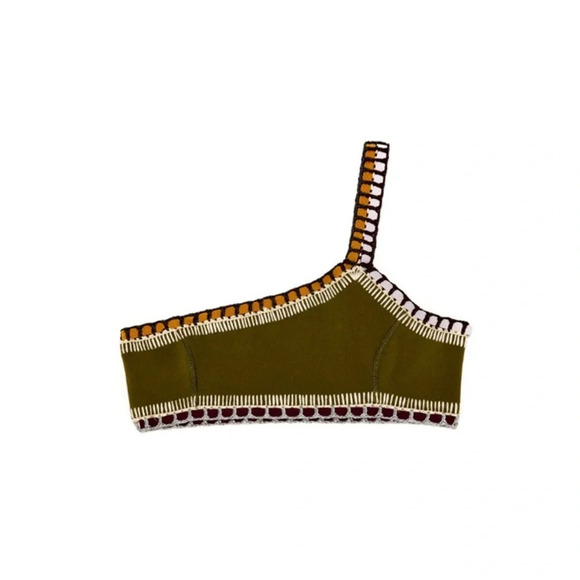 KIINI Other - Kiini Yaz Bikini One Shoulder Crochet Olive Bikini Top Handmade Size Medium